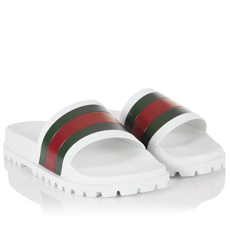 white gucci web slides|fluffy gucci slides.